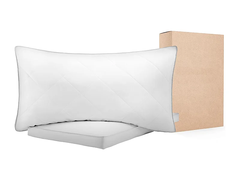 Oreiller en Duvet SucceBuy, Lot de 2, 91 x 50 cm, avec Housse en Coton, Garnissage en Duvet et Plume d'Oie et Fibre Synthétique, Bon Maintien, Confort Optimal