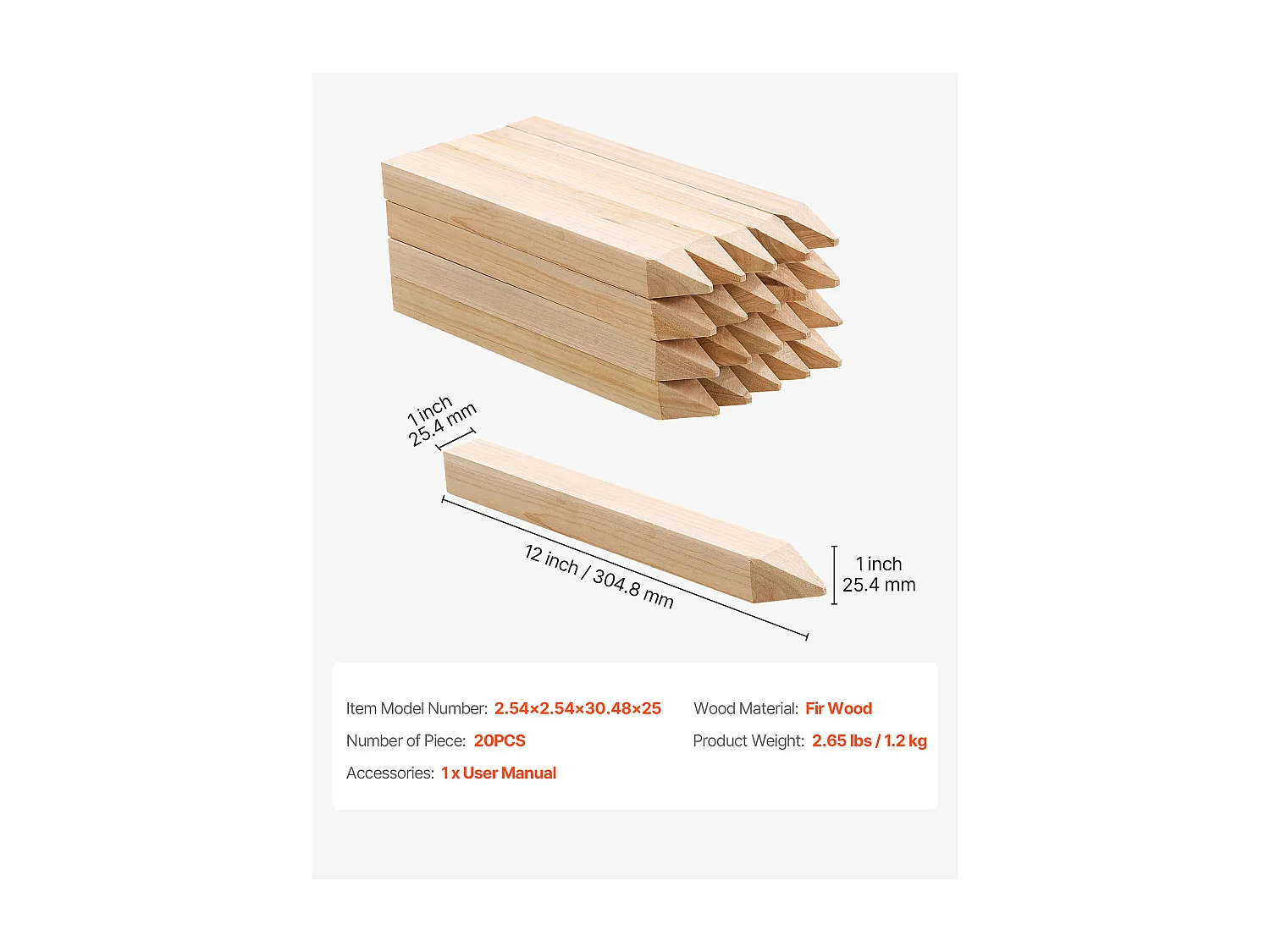 Piquets de Clôture Jardin SucceBuy en Bois, Lot de 20, Poteaux Bois à Pointe 2.54 x 2.54 x 30.48 cm, Piquets pour Clôtures Anti-érosion, Délimiter les Zones