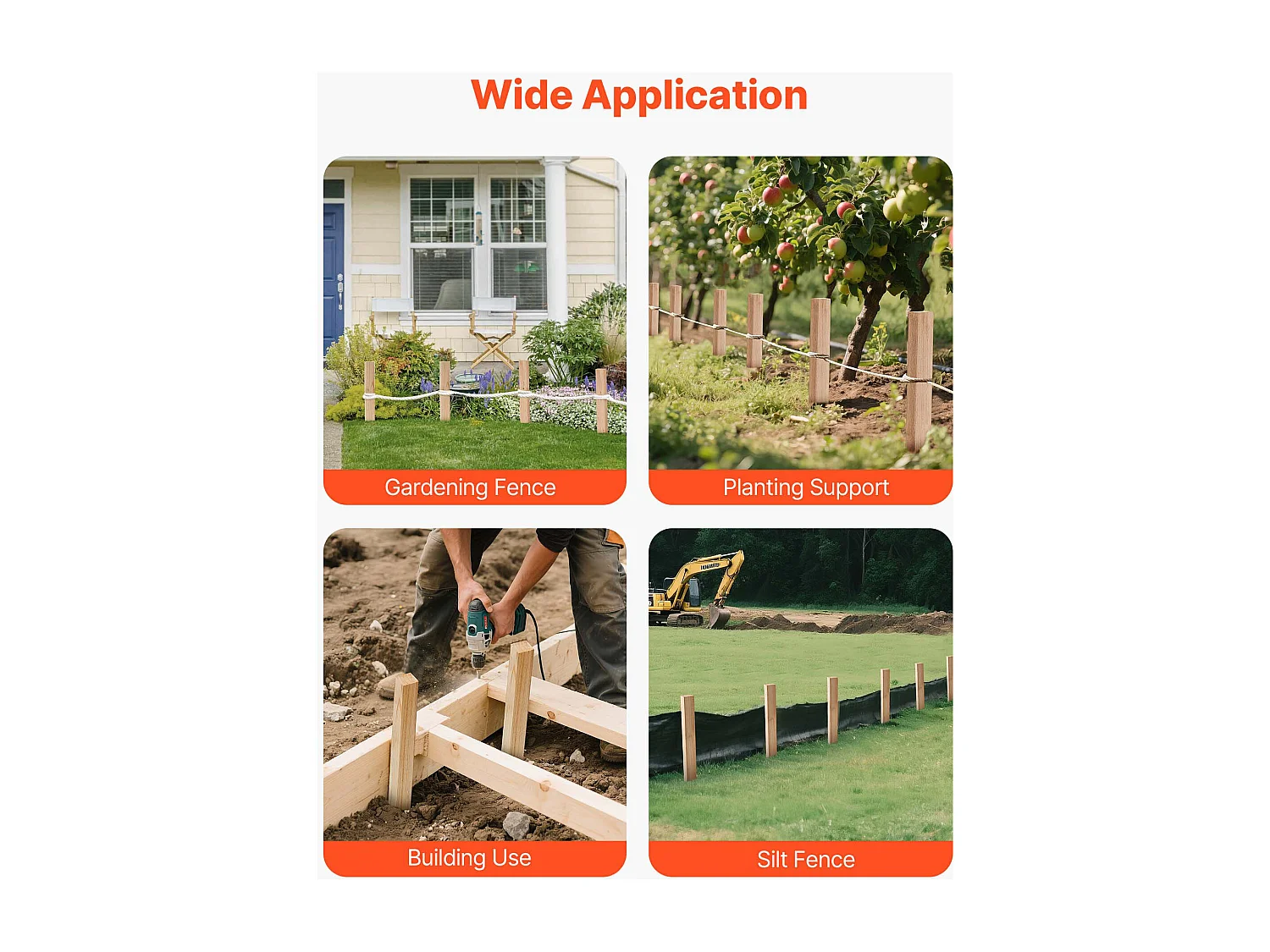 Piquets de Clôture Jardin SucceBuy en Bois, Lot de 20, Poteaux Bois à Pointe 2.54 x 2.54 x 30.48 cm, Piquets pour Clôtures Anti-érosion, Délimiter les Zones