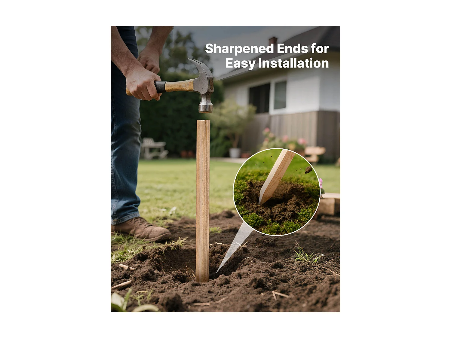 Piquets de Clôture Jardin SucceBuy en Bois, Lot de 25, Poteaux Bois à Pointe 1.9 x 1.9 x 91.4 cm, Piquets pour Clôtures Anti-érosion, Délimiter les Zones