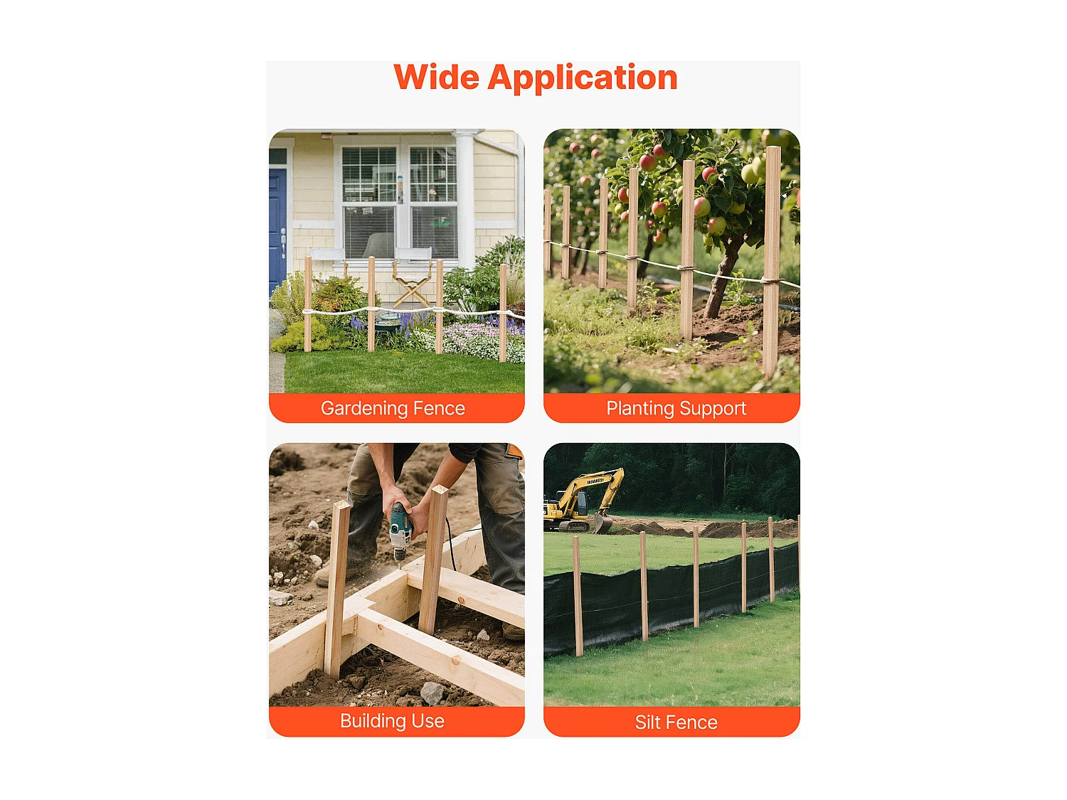 Piquets de Clôture Jardin SucceBuy en Bois, Lot de 25, Poteaux Bois à Pointe 1.9 x 1.9 x 91.4 cm, Piquets pour Clôtures Anti-érosion, Délimiter les Zones