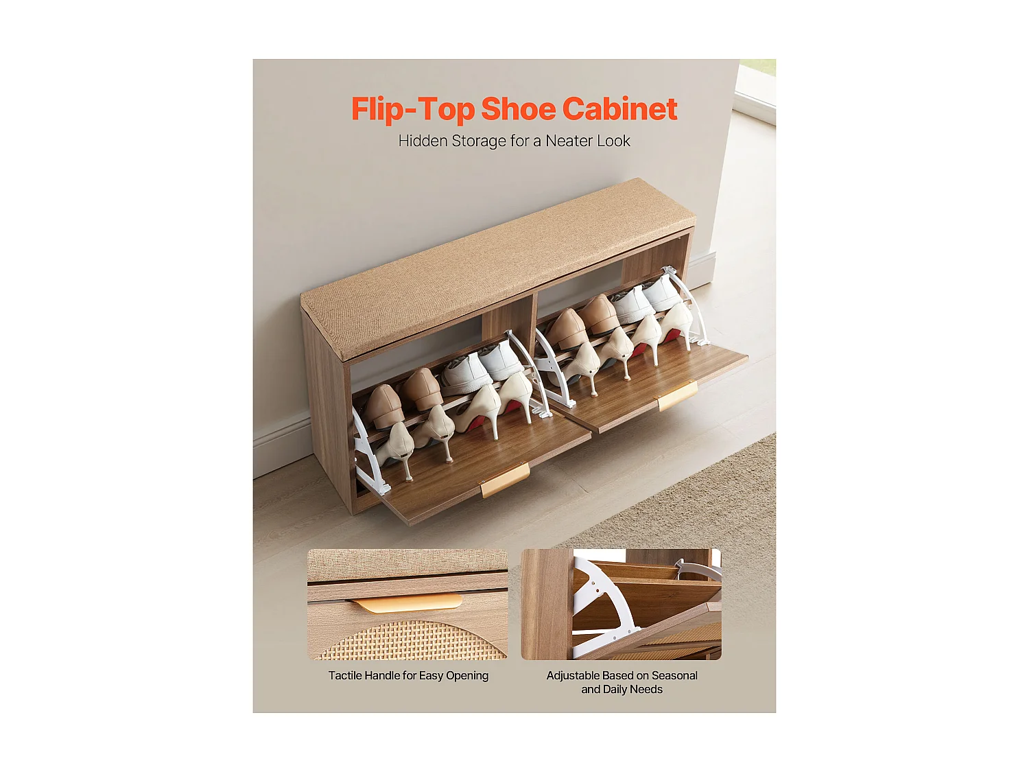 Banco para Sapatos SucceBuy de Entrada 98x24x51,5 cm, Banco Armazenamento com Gavetas Dobráveis, Armazenamento para Sapatos 199,6 kg com Almofada, 4 Compartimentos