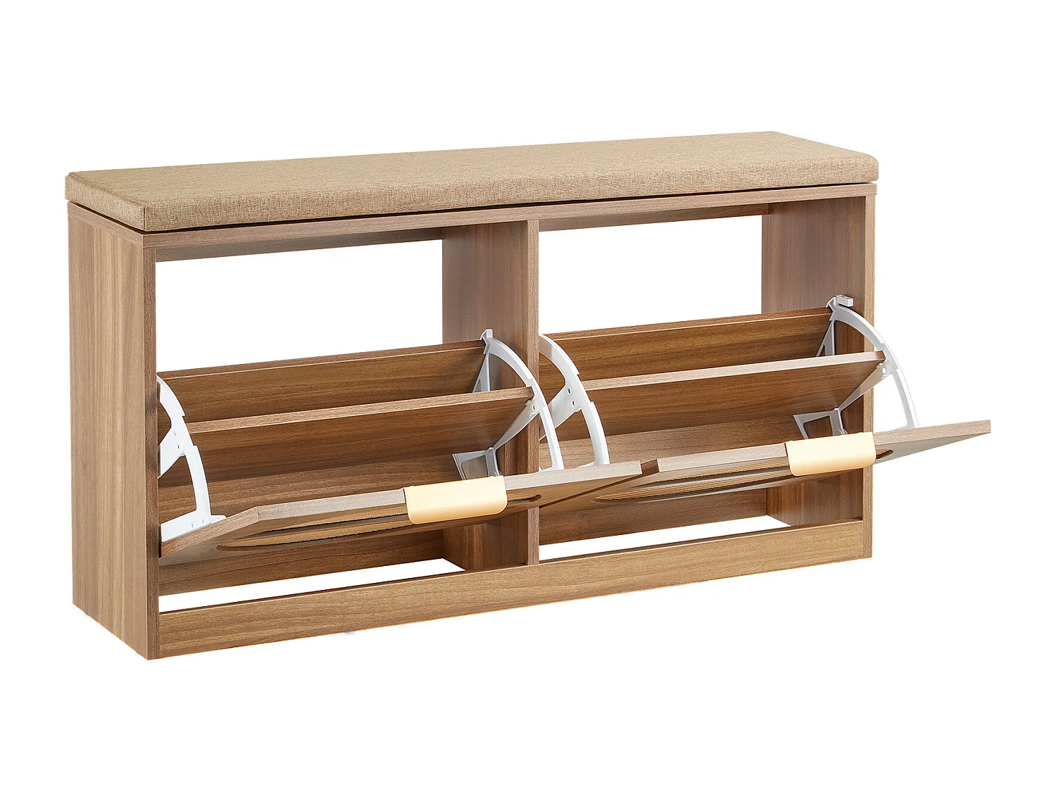 Banco para Sapatos SucceBuy de Entrada 98x24x51,5 cm, Banco Armazenamento com Gavetas Dobráveis, Armazenamento para Sapatos 199,6 kg com Almofada, 4 Compartimentos
