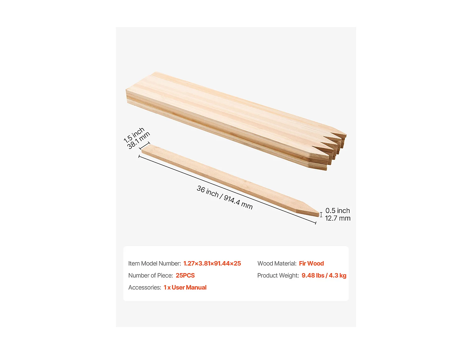 Tuinhek Palen SucceBuy in Hout, Set van 25, Houten Palen met Punt 1.27 x 3.81 x 91.44 cm, Palen voor Erosiebestendige Hekken, Afbakenen van Zones