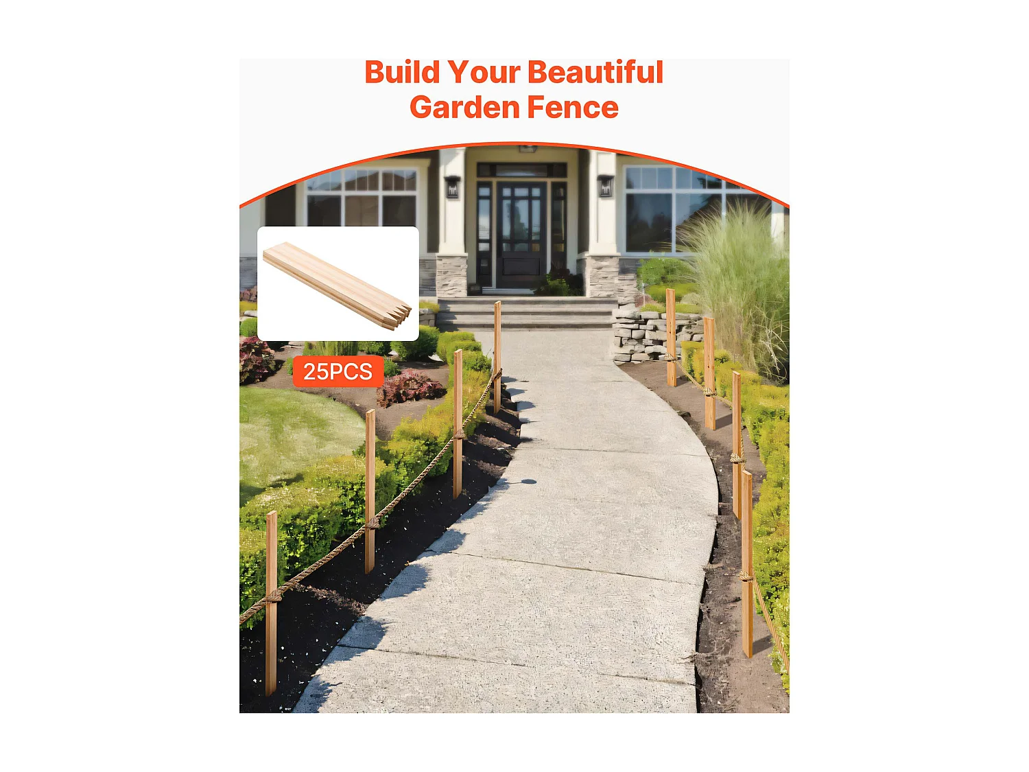 Tuinhek Palen SucceBuy in Hout, Set van 25, Houten Palen met Punt 1.27 x 3.81 x 91.44 cm, Palen voor Erosiebestendige Hekken, Afbakenen van Zones