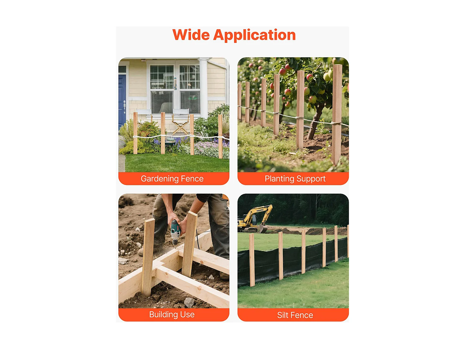 Piquets de Clôture Jardin SucceBuy en Bois, Lot de 25, Poteaux Bois à Pointe 1.27 x 3.81 x 91.44 cm, Piquets pour Clôtures Anti-érosion, Délimiter les Zones