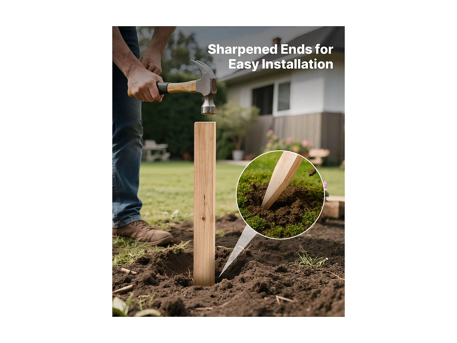 Piquets de Clôture Jardin SucceBuy en Bois, Lot de 25, Poteaux Bois à Pointe 1.27 x 3.81 x 91.44 cm, Piquets pour Clôtures Anti-érosion, Délimiter les Zones