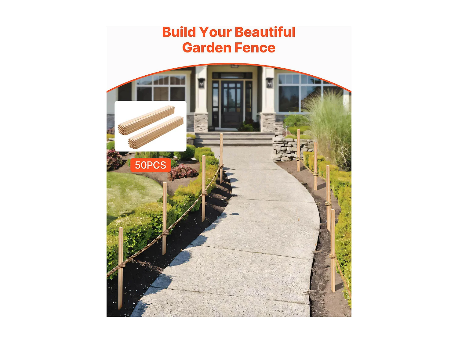 Piquets de Clôture Jardin SucceBuy en Bois, Lot de 50, Poteaux Bois à Pointe 1.9 x 1.9 x 91.4 cm, Piquets pour Clôtures Anti-érosion, Délimiter les Zones