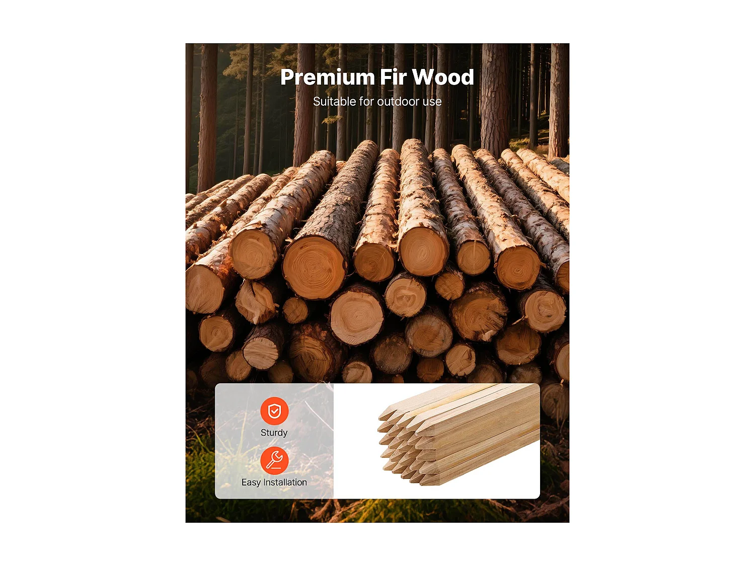 Tuinhek Palen SucceBuy in Hout, Set van 25, Houten Palen met Punt 1.9 x 1.9 x 121.9 cm, Palen voor Erosiebestendige Hekken, Afbakenen van Zones