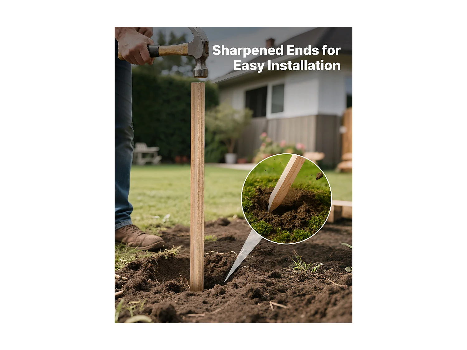 Piquets de Clôture Jardin SucceBuy en Bois, Lot de 25, Poteaux Bois à Pointe 1.9 x 1.9 x 121.9 cm, Piquets pour Clôtures Anti-érosion, Délimiter les Zones