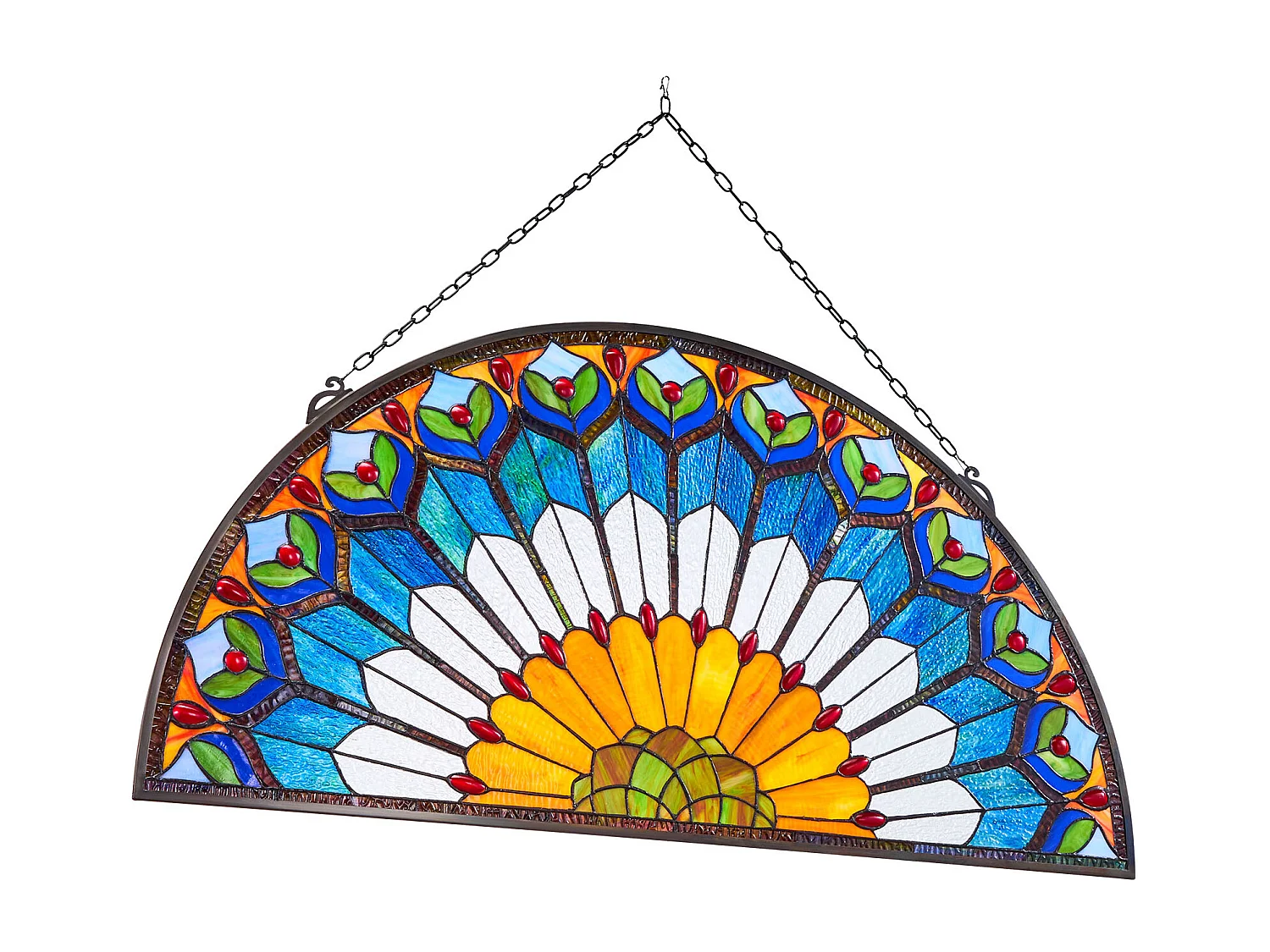 Catturasole Vitrato SucceBuy di 91,3 x 46,5 cm, Vetrata Sospesa Stile Tiffany con Catena, Mezzo Tondo, Artigianato Tradizionale Vintage per Decorazione