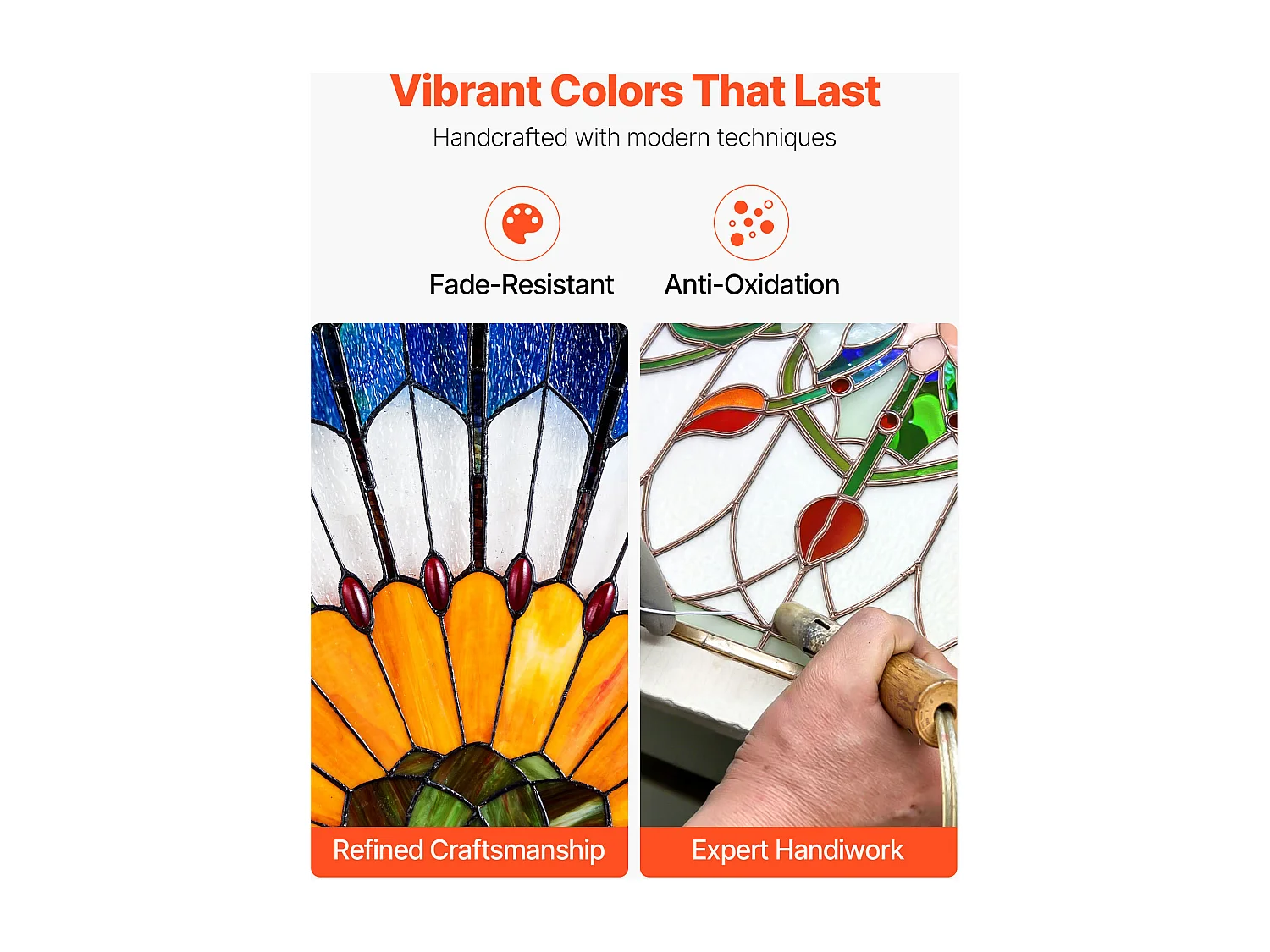 Catturasole Vitrato SucceBuy di 91,3 x 46,5 cm, Vetrata Sospesa Stile Tiffany con Catena, Mezzo Tondo, Artigianato Tradizionale Vintage per Decorazione