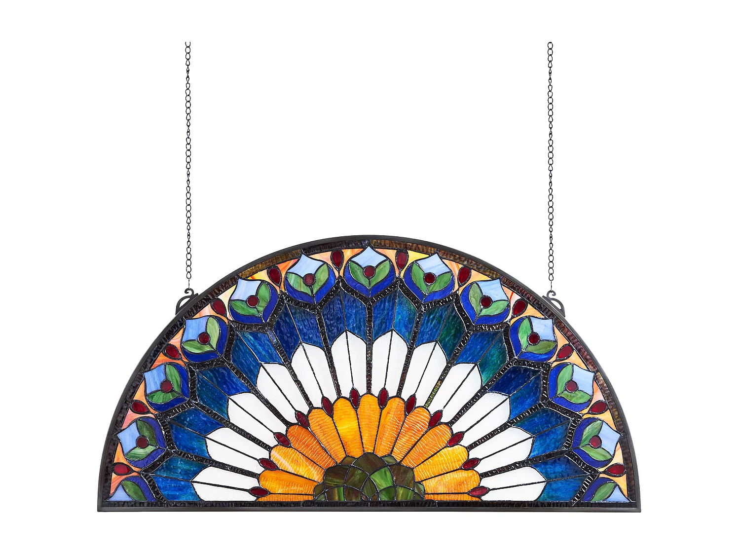 Catturasole Vitrato SucceBuy di 91,3 x 46,5 cm, Vetrata Sospesa Stile Tiffany con Catena, Mezzo Tondo, Artigianato Tradizionale Vintage per Decorazione