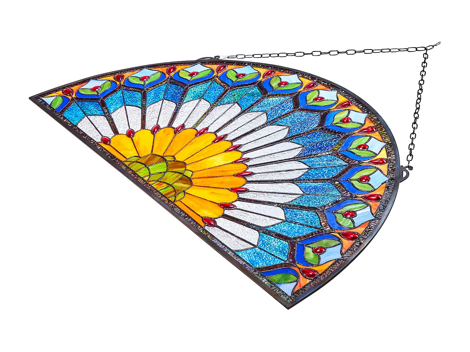 Catturasole Vitrato SucceBuy di 91,3 x 46,5 cm, Vetrata Sospesa Stile Tiffany con Catena, Mezzo Tondo, Artigianato Tradizionale Vintage per Decorazione