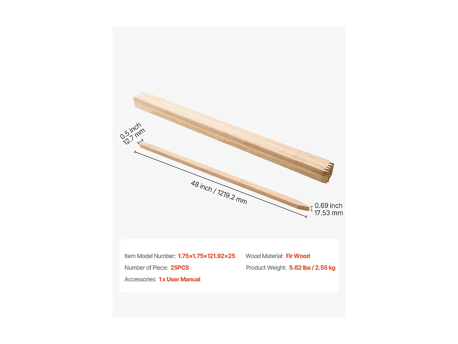 Tuinhek Palen SucceBuy in Hout, Set van 25, Houten Palen met Punt 1.75 x 1.27 x 121.9 cm, Palen voor Erosiebestendige Hekken, Afbakenen van Zones