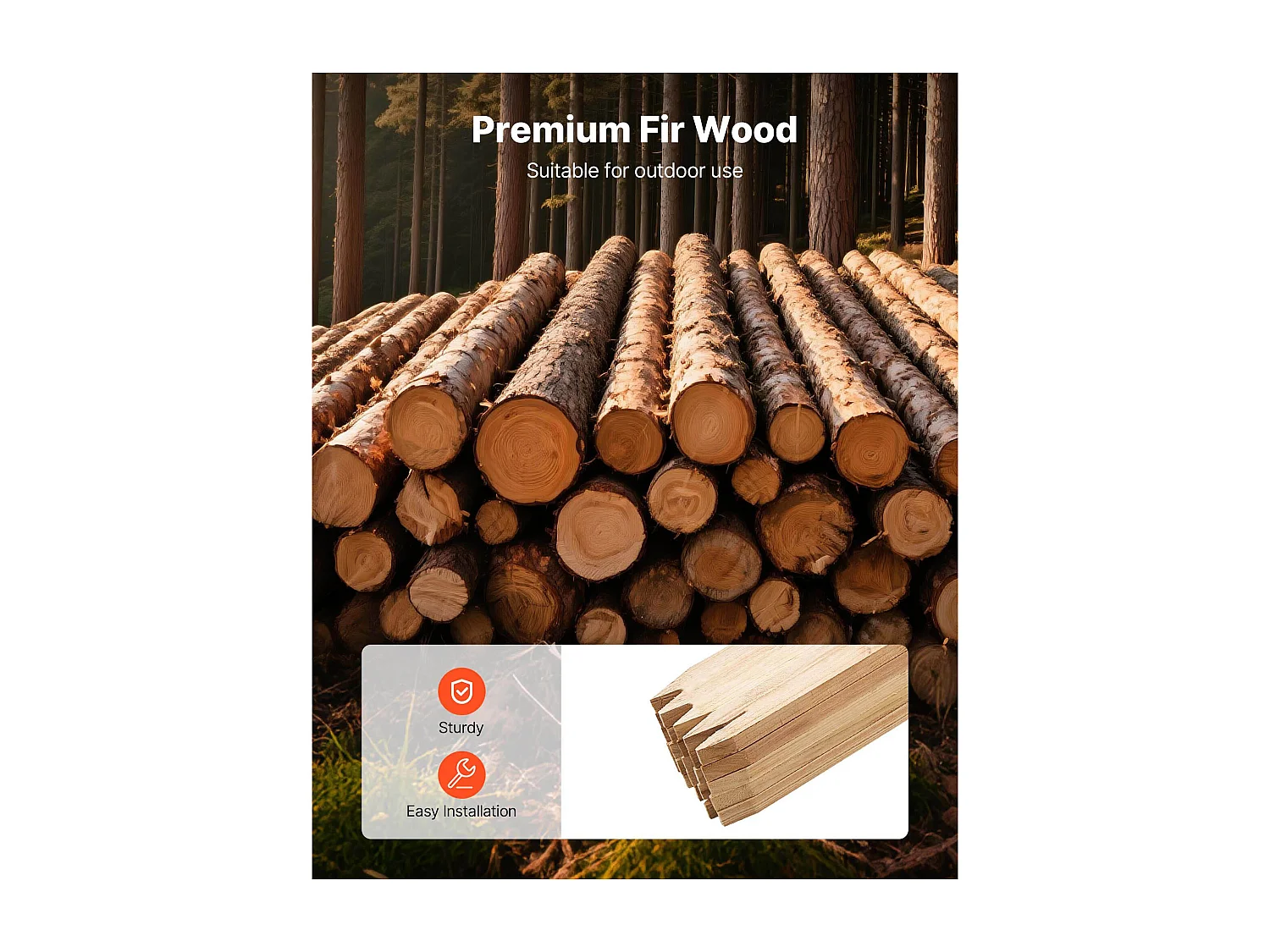 Tuinhek Palen SucceBuy in Hout, Set van 25, Houten Palen met Punt 1.75 x 1.27 x 121.9 cm, Palen voor Erosiebestendige Hekken, Afbakenen van Zones