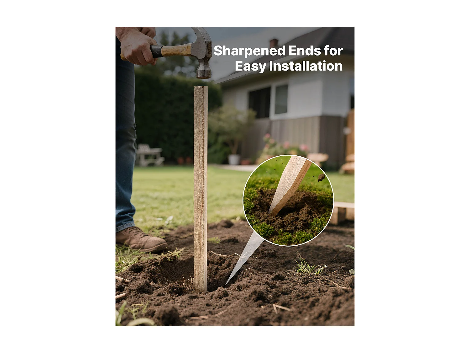 Piquets de Clôture Jardin SucceBuy en Bois, Lot de 25, Poteaux Bois à Pointe 1.75 x 1.27 x 121.9 cm, Piquets pour Clôtures Anti-érosion, Délimiter les Zones