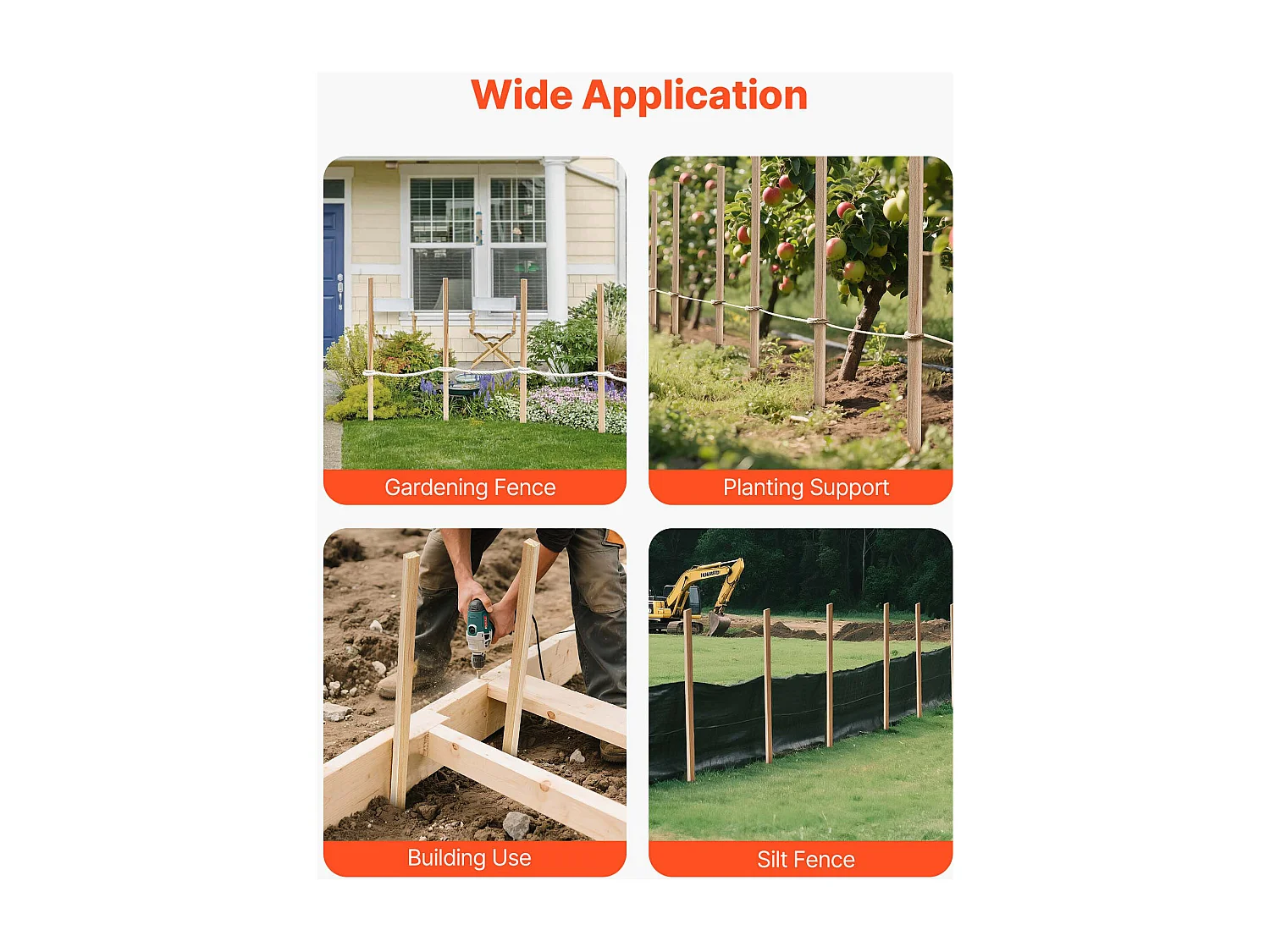 Piquets de Clôture Jardin SucceBuy en Bois, Lot de 25, Poteaux Bois à Pointe 1.75 x 1.27 x 121.9 cm, Piquets pour Clôtures Anti-érosion, Délimiter les Zones