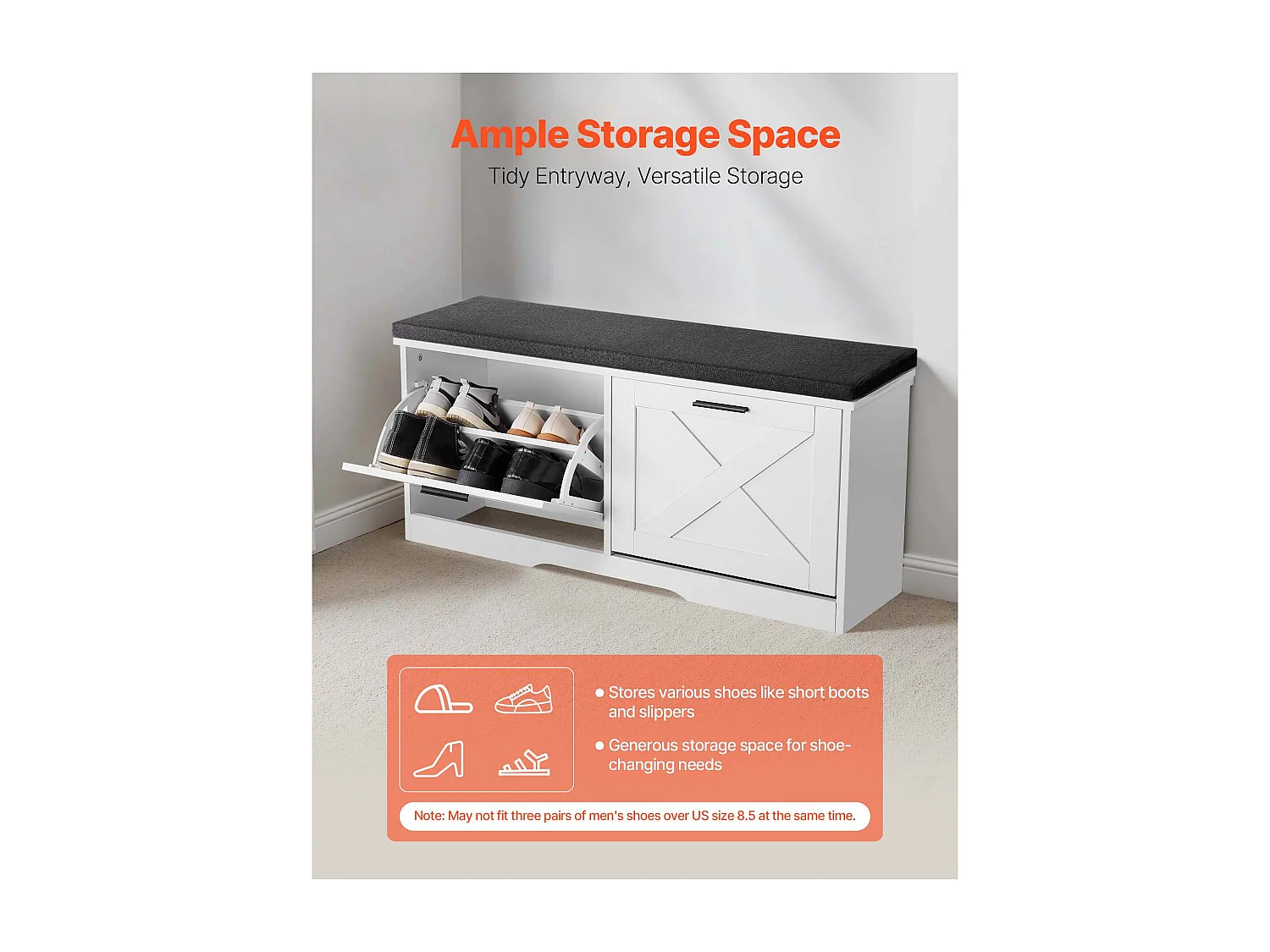 Banc à Chaussures d'Entrée SucceBuy 100x30.5x47.5 cm, Banc Rangement avec Tiroirs Rabattables, Coussin et Portes Rabattables, 199,6 kg, Range-chaussure Étroit