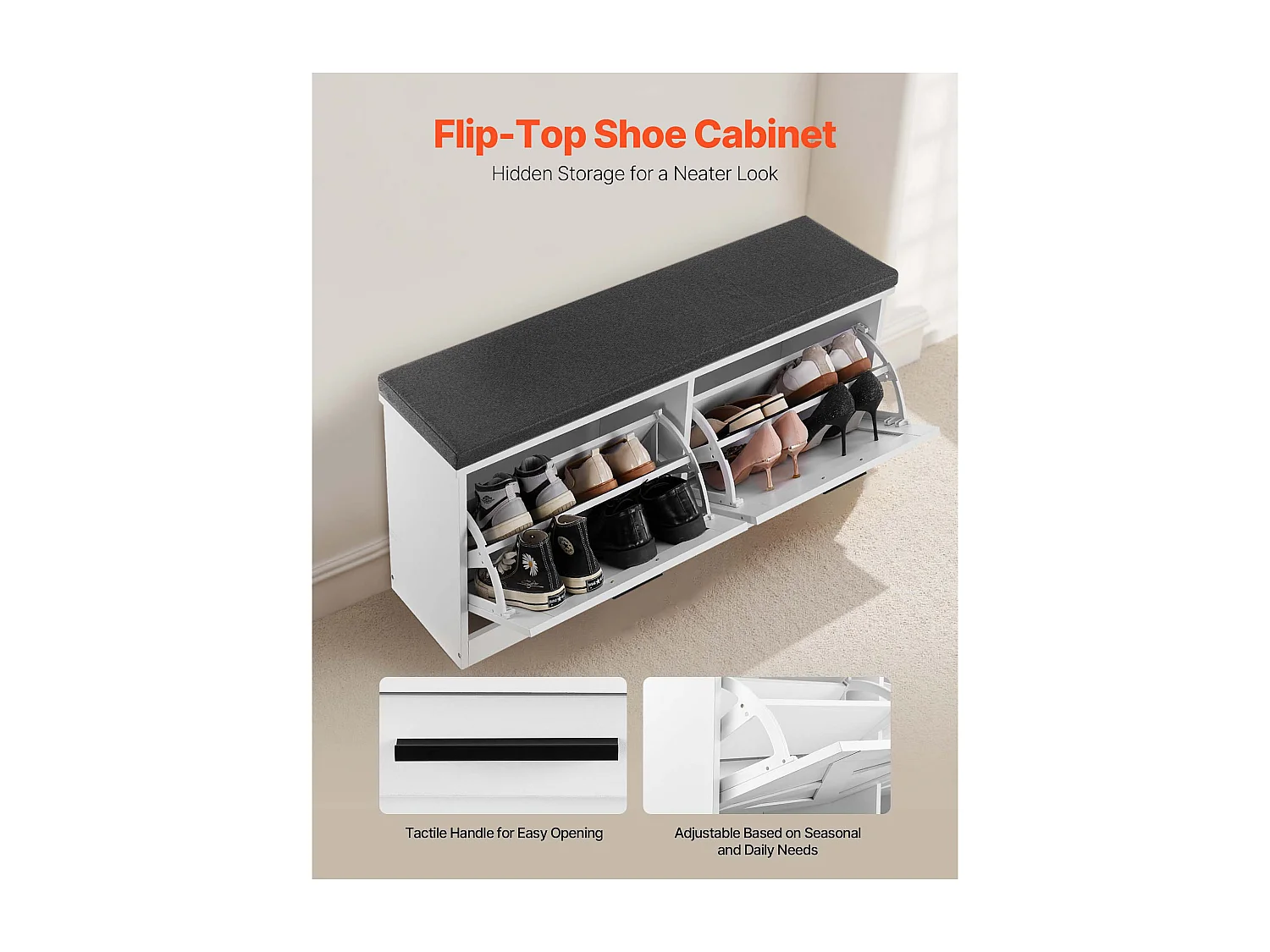 Banc à Chaussures d'Entrée SucceBuy 100x30.5x47.5 cm, Banc Rangement avec Tiroirs Rabattables, Coussin et Portes Rabattables, 199,6 kg, Range-chaussure Étroit