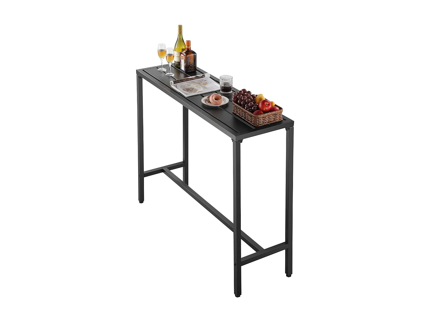 Table de Bar SucceBuy Haute Extérieur, 120 x 37,5 cm, Table à Manger Rectangulaire, avec Plateau Étanche, Structure en Métal Robuste, Mobilier de Jardin