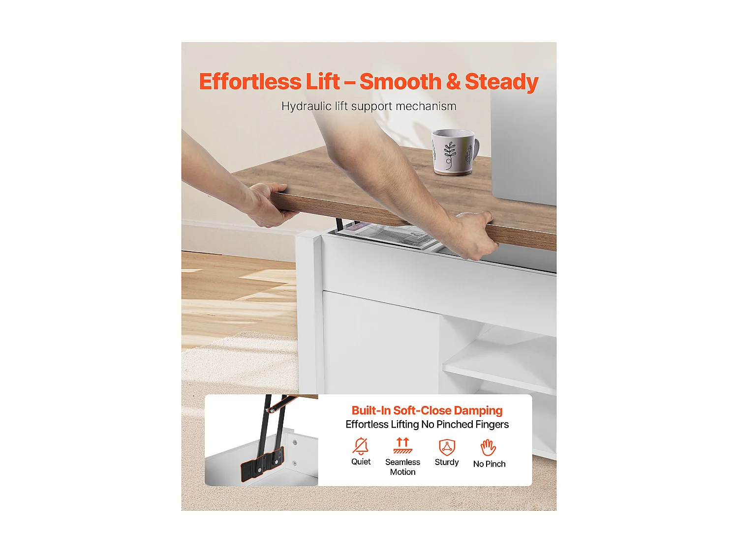 Bijzettafel SucceBuy met Verstelbaar Rechthoekig Blad, 100 x 50 x 48.5 cm, Salontafel met Schuurdeur en Verborgen Opbergvak, Industriële Stijl