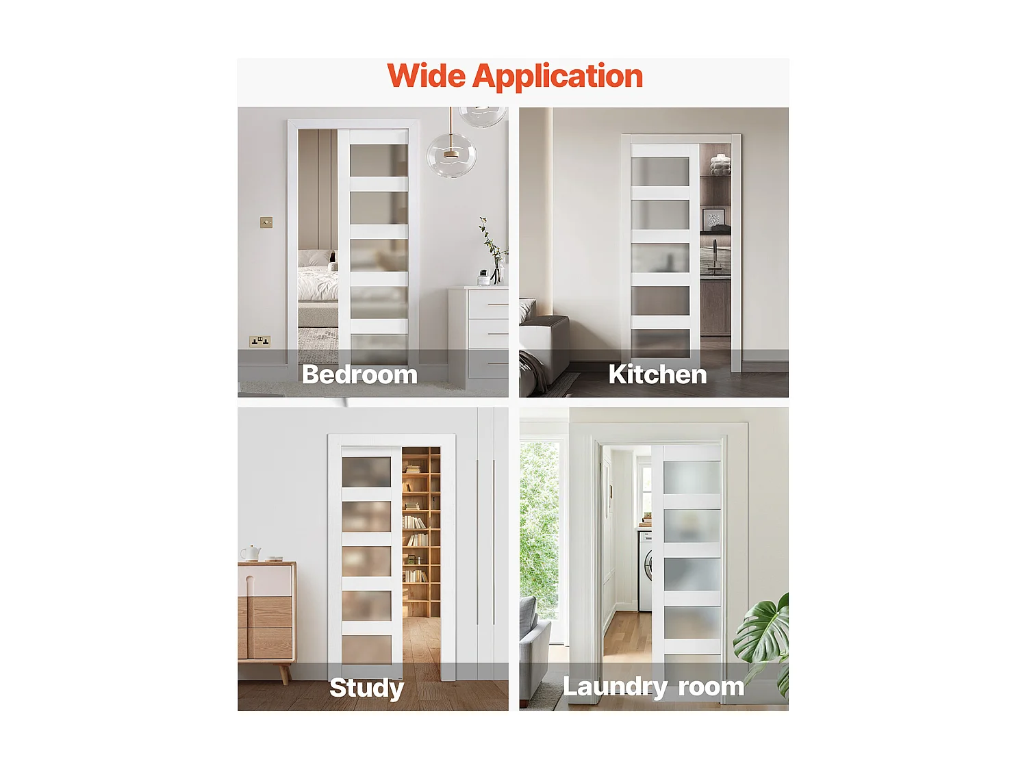 Porte Coulissante Escamotable SucceBuy 203,5x76,5 cm, Simple Porte à Galandage avec 5 Panneaux en Verre Dépoli, Kit de Quincaillerie, Robuste en Bois Massif