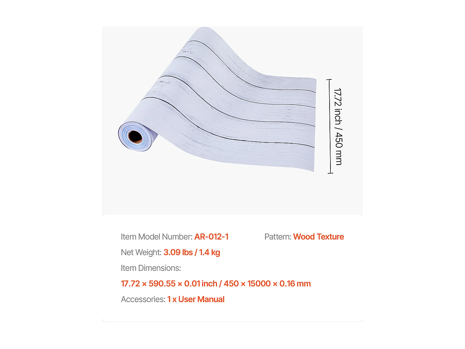 Papel Pintado Adhesivo de Pared SucceBuy, 45 cm x 15 m, Rollo Papel Pintado Autoadhesivo en Vinilo, Motivo Textura Madera Blanca, Impermeable