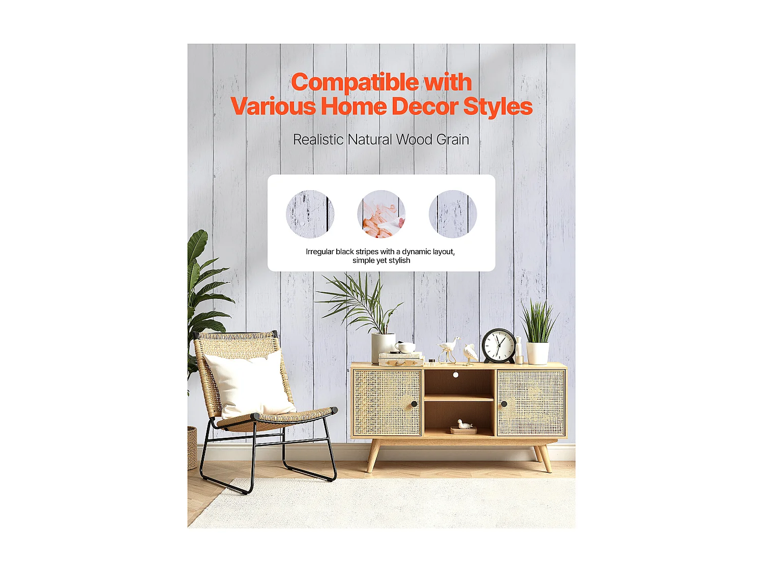 Papier Peint Adhésif Mural SucceBuy, 45 cm x 15 m, Rouleau Papier Peint Autocollant en Vinyle, Motif Texture Bois Blanc, Imperméable, pour Revêtement Mural