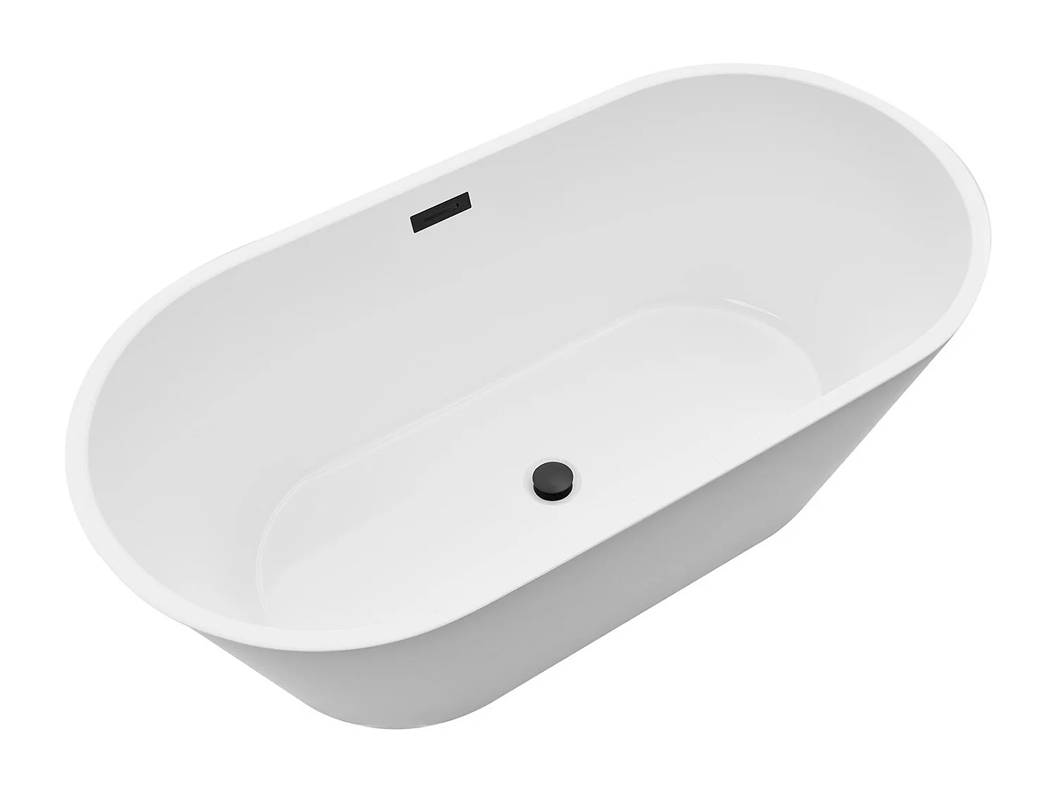 Baignoire Autoportante SucceBuy en Acrylique, Baignoire Îlot Moderne Blanche 150x75 cm, Grande Capacité 230 L, avec Trop-plein et Bonde Noir Mat, Salle de Bain