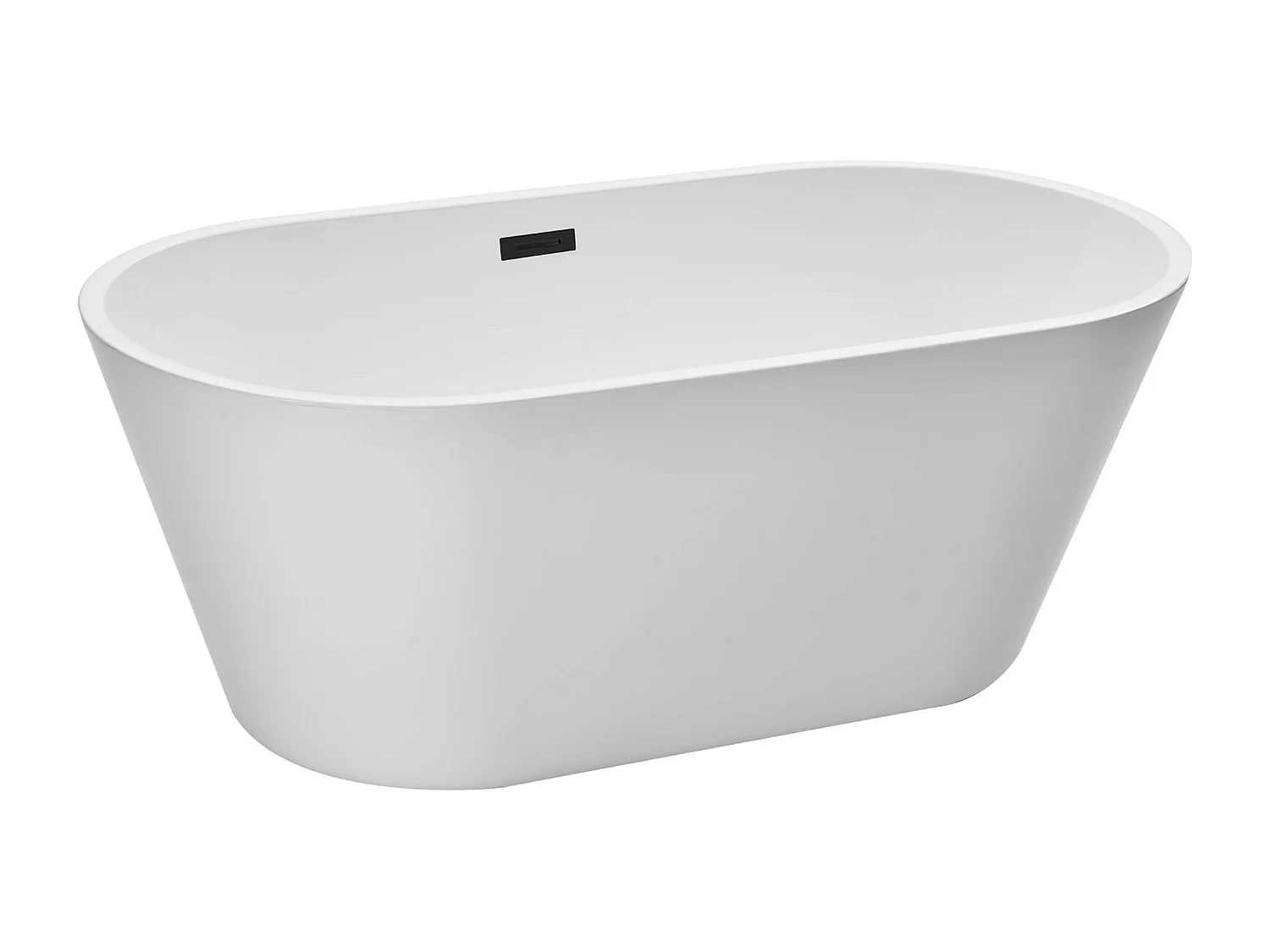 Baignoire Autoportante SucceBuy en Acrylique, Baignoire Îlot Moderne Blanche 150x75 cm, Grande Capacité 230 L, avec Trop-plein et Bonde Noir Mat, Salle de Bain