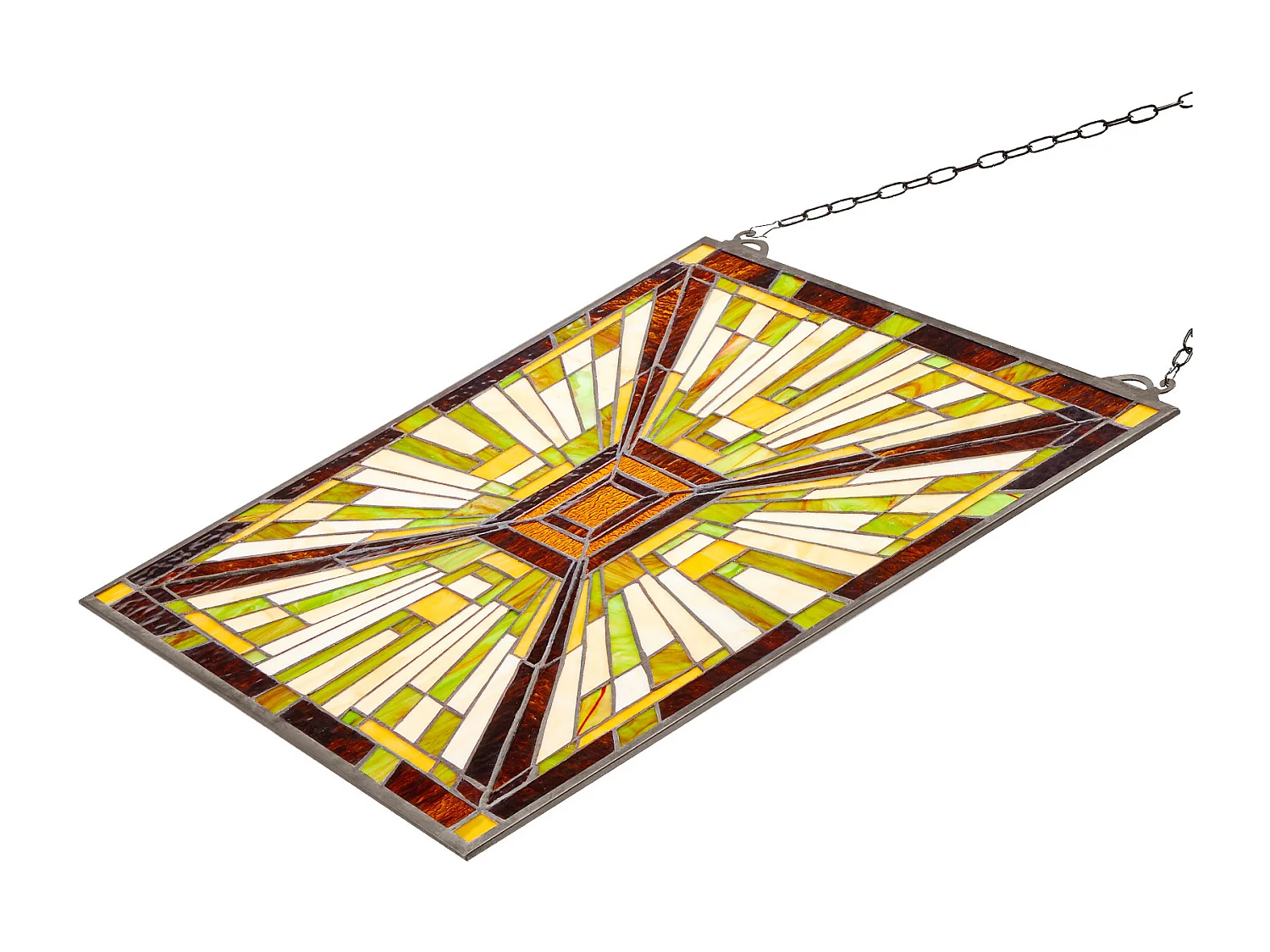 Atrapasol Vitral SucceBuy 50,1 x 52,7 cm, Vitral Colgante con Cadena, Estilo Tiffany, Rectángulo Vertical, Artesanía Tradicional Vintage para Decoración