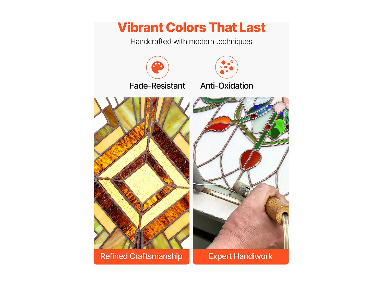 Atrapasol Vitral SucceBuy 50,1 x 52,7 cm, Vitral Colgante con Cadena, Estilo Tiffany, Rectángulo Vertical, Artesanía Tradicional Vintage para Decoración