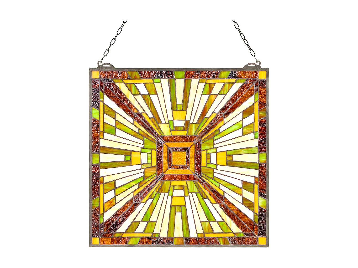 Atrapasol Vitral SucceBuy 50,1 x 52,7 cm, Vitral Colgante con Cadena, Estilo Tiffany, Rectángulo Vertical, Artesanía Tradicional Vintage para Decoración