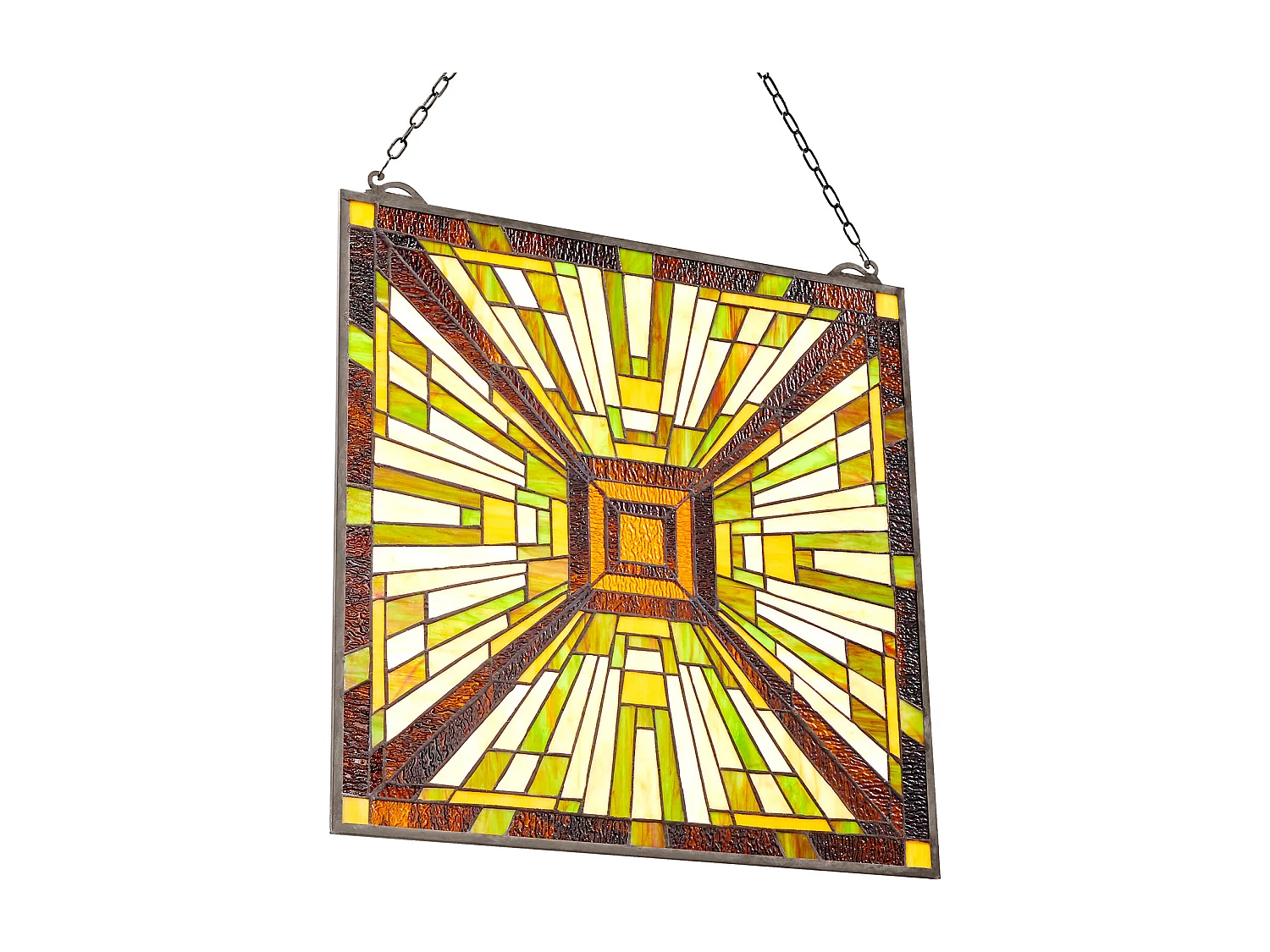 Atrapasol Vitral SucceBuy 50,1 x 52,7 cm, Vitral Colgante con Cadena, Estilo Tiffany, Rectángulo Vertical, Artesanía Tradicional Vintage para Decoración