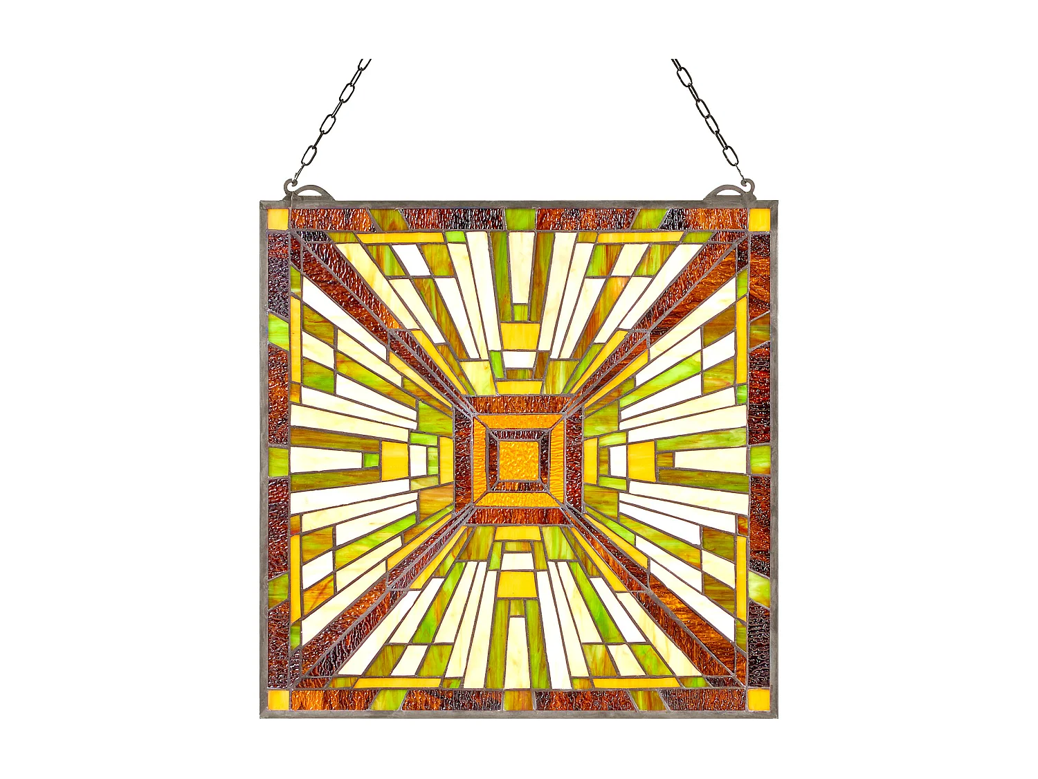 Atrapasol Vitral SucceBuy 50,1 x 52,7 cm, Vitral Colgante con Cadena, Estilo Tiffany, Rectángulo Vertical, Artesanía Tradicional Vintage para Decoración