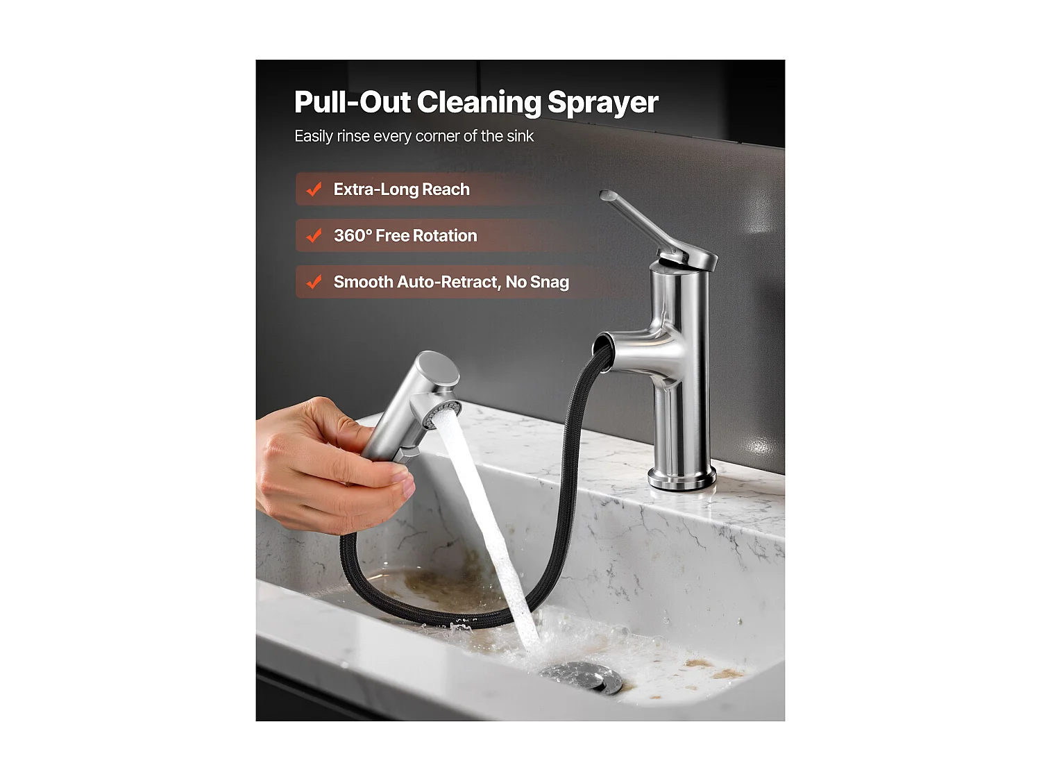 Gootsteen SucceBuy Kraan met Enkele Handgreep, Keuken Mengkraan met Enkele Hefboom 1 of 3 Gaten, Loodvrij, met Drukknop Schakelaar