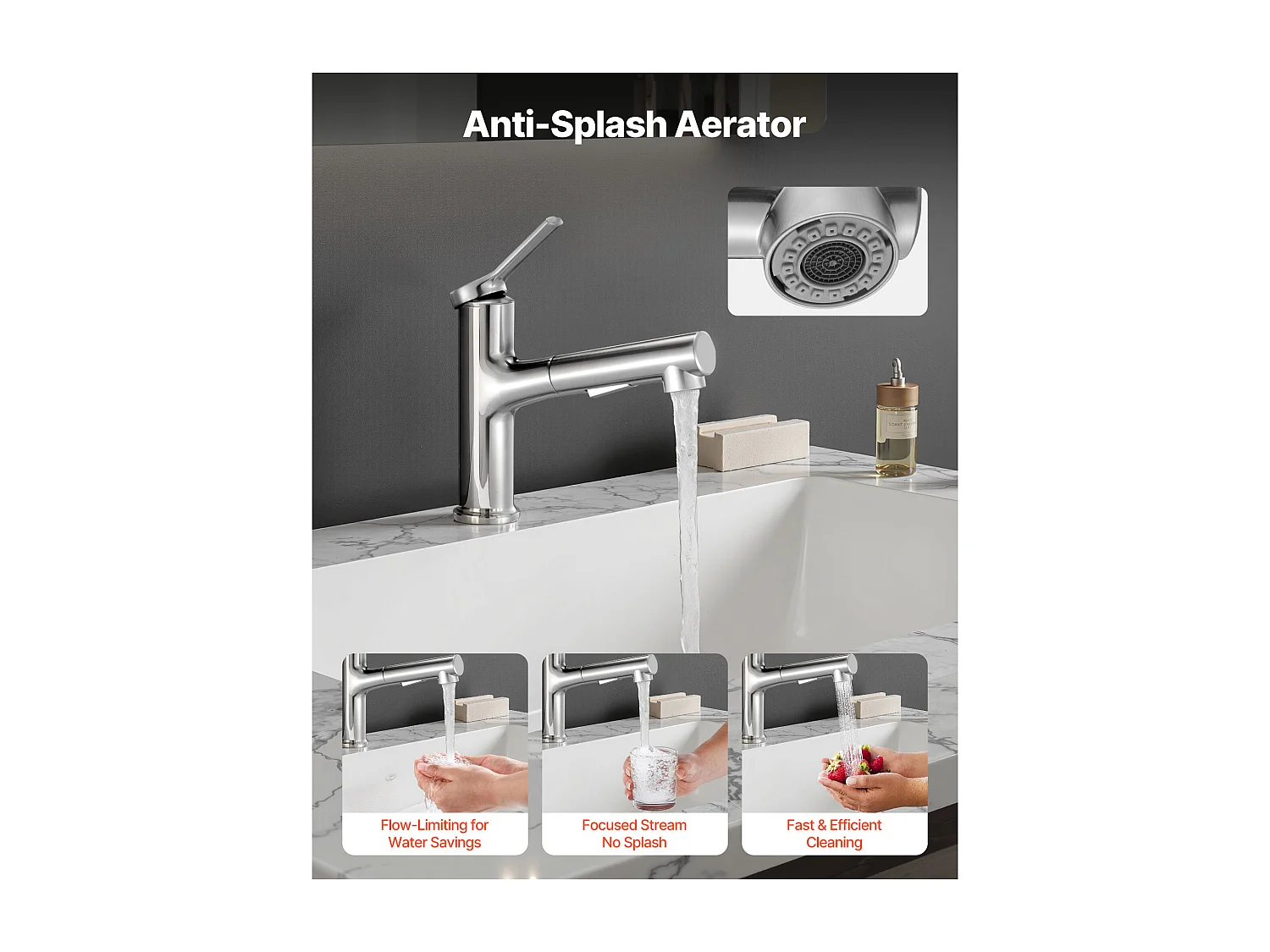 Gootsteen SucceBuy Kraan met Enkele Handgreep, Keuken Mengkraan met Enkele Hefboom 1 of 3 Gaten, Loodvrij, met Drukknop Schakelaar