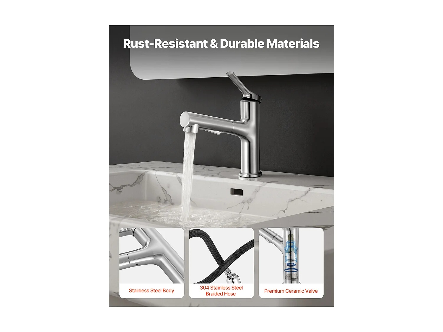 Gootsteen SucceBuy Kraan met Enkele Handgreep, Keuken Mengkraan met Enkele Hefboom 1 of 3 Gaten, Loodvrij, met Drukknop Schakelaar