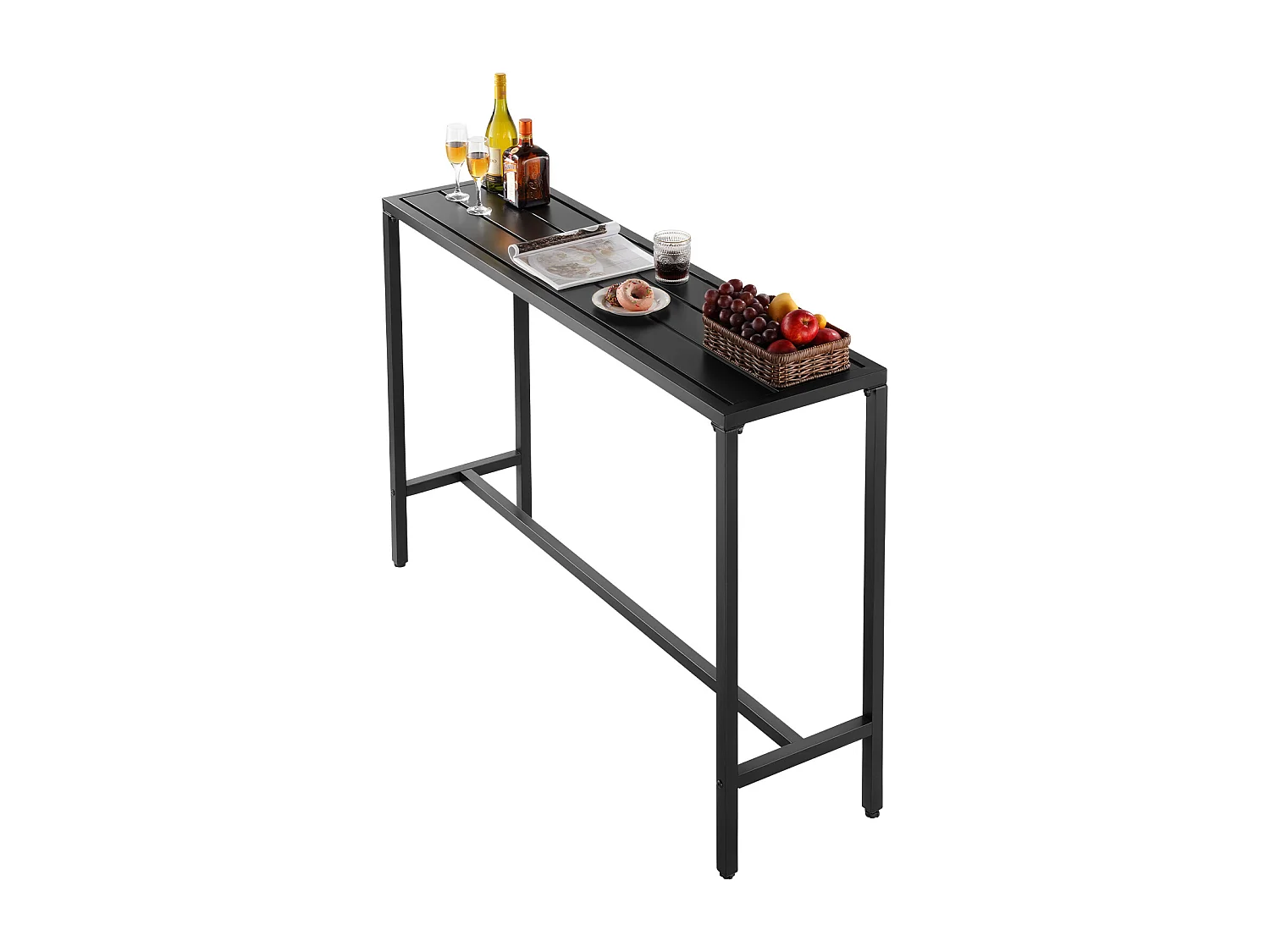 Table de Bar SucceBuy Haute Extérieur, 140 x 37,5 cm, Table à Manger Rectangulaire, avec Plateau Étanche, Structure en Métal Robuste, Mobilier de Jardin