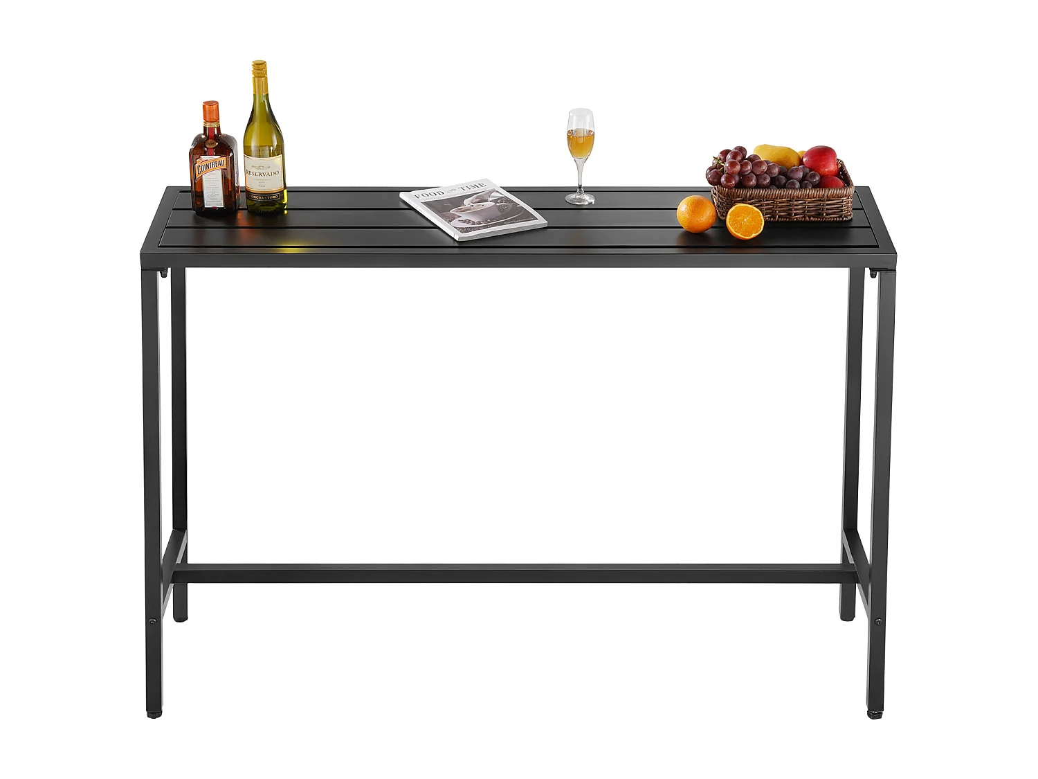 Table de Bar SucceBuy Haute Extérieur, 140 x 37,5 cm, Table à Manger Rectangulaire, avec Plateau Étanche, Structure en Métal Robuste, Mobilier de Jardin