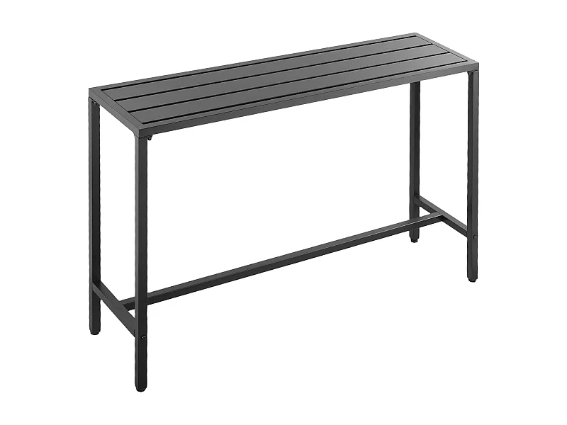 Table de Bar SucceBuy Haute Extérieur, 140 x 37,5 cm, Table à Manger Rectangulaire, avec Plateau Étanche, Structure en Métal Robuste, Mobilier de Jardin
