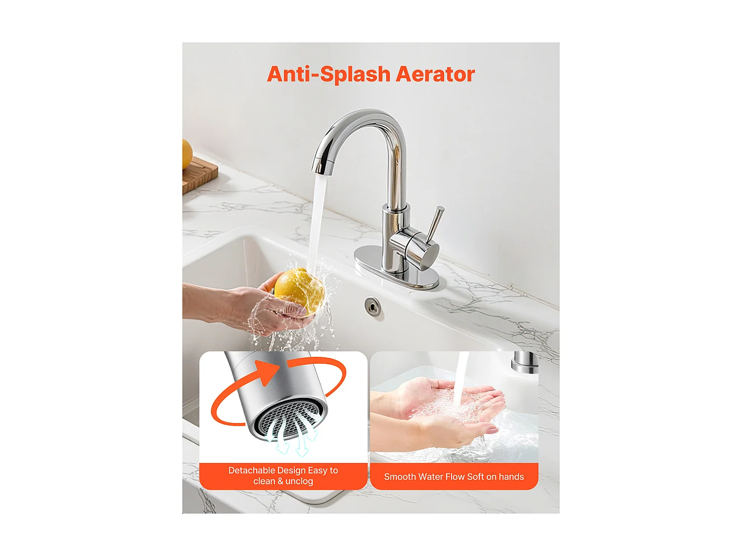 Gootsteen SucceBuy Kraan met Enkele Handgreep, Keuken Mengkraan met Hoge Boog, Afwerking Geborsteld Nikkel, met Spatbeschermer Beluchter, voor Badkamer