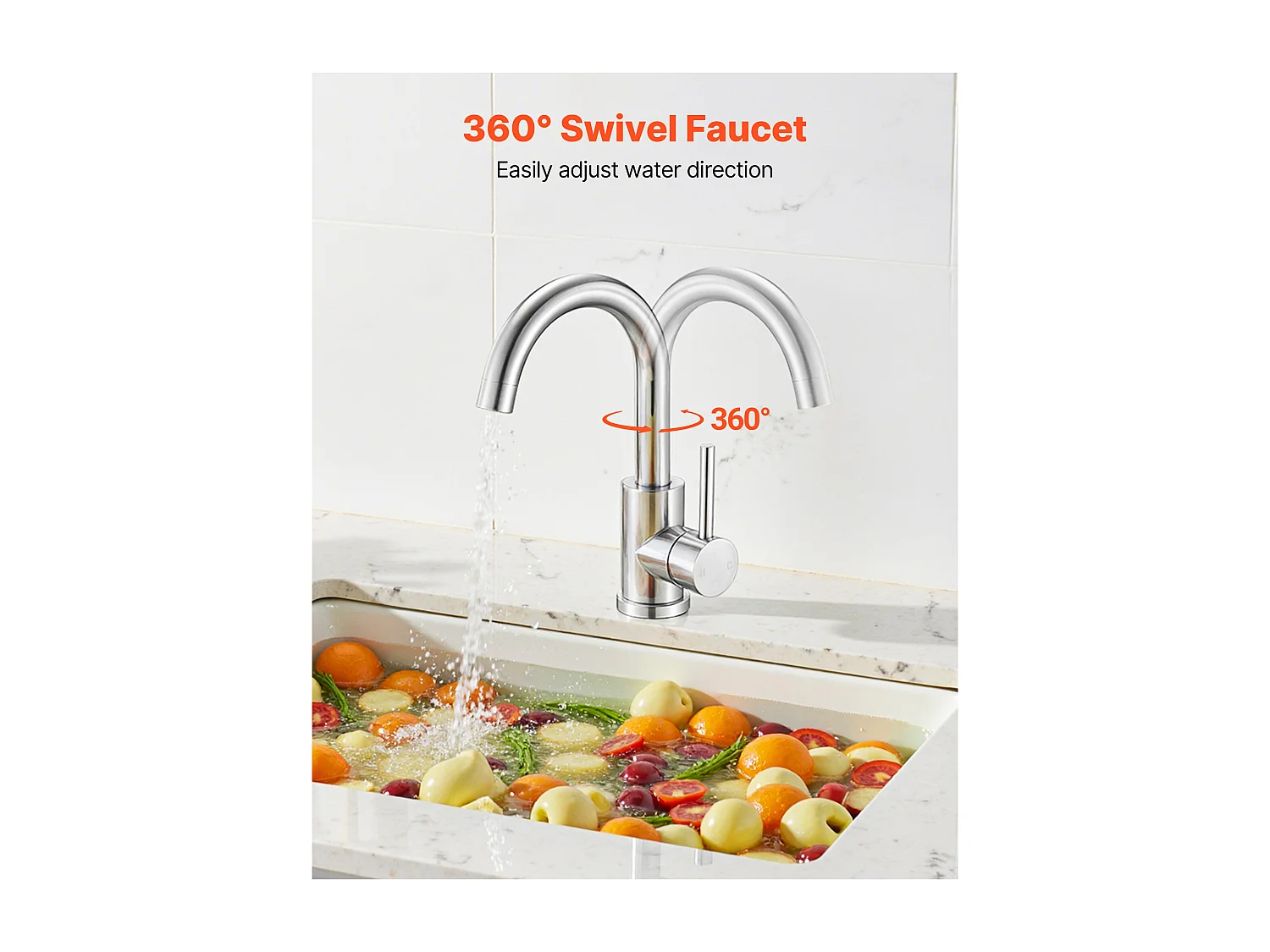 Gootsteen SucceBuy Kraan met Enkele Handgreep, Keuken Mengkraan met Hoge Boog, Afwerking Geborsteld Nikkel, met Spatbeschermer Beluchter, voor Badkamer