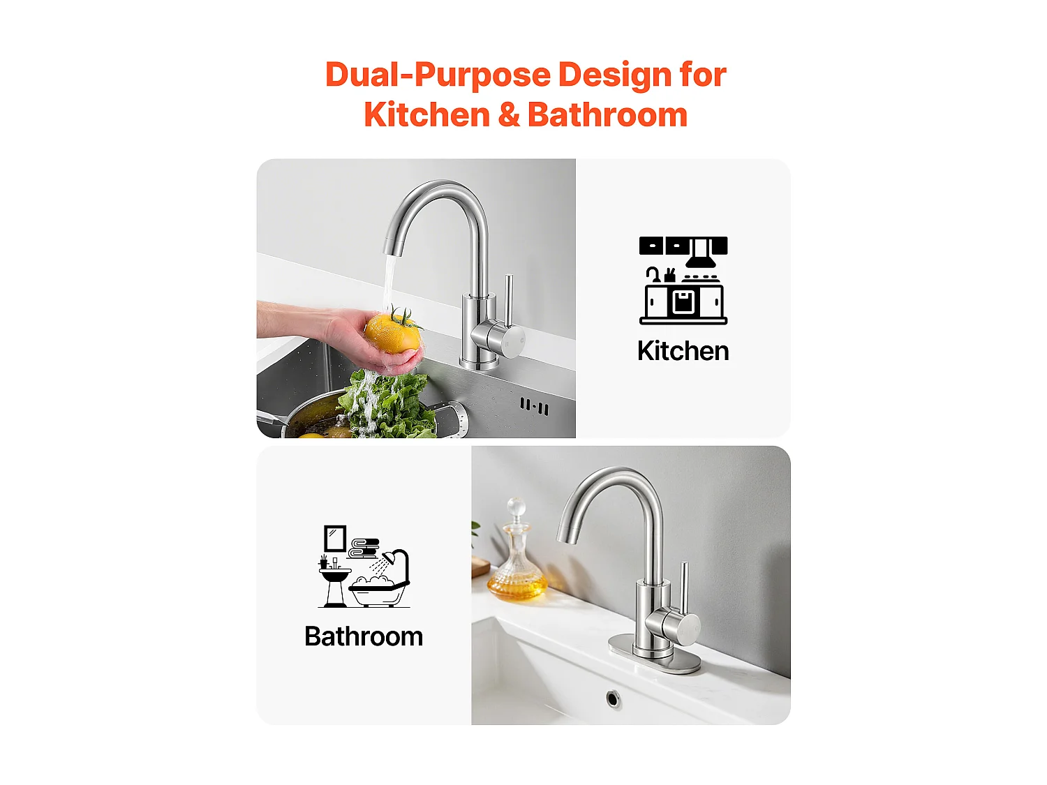 Gootsteen SucceBuy Kraan met Enkele Handgreep, Keuken Mengkraan met Hoge Boog, Afwerking Geborsteld Nikkel, met Spatbeschermer Beluchter, voor Badkamer