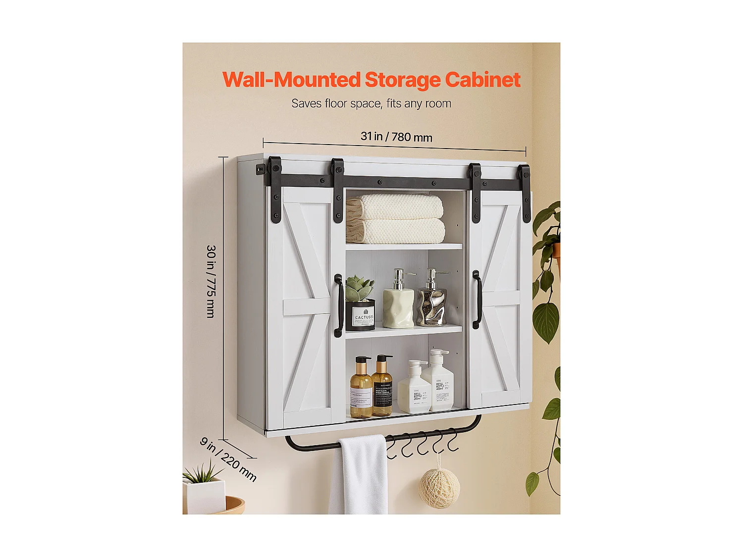 Armoire Murale Salle de Bain SucceBuy, 2 Portes et Étagère Réglable, Armoire à Pharmacie au-dessus des Toilettes, Meuble Suspendu avec Cloison Ouverte