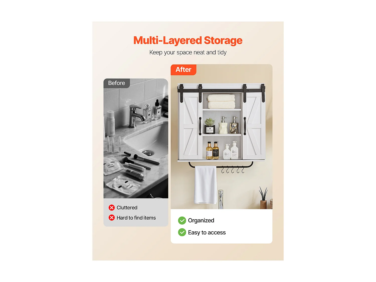 Armoire Murale Salle de Bain SucceBuy, 2 Portes et Étagère Réglable, Armoire à Pharmacie au-dessus des Toilettes, Meuble Suspendu avec Cloison Ouverte