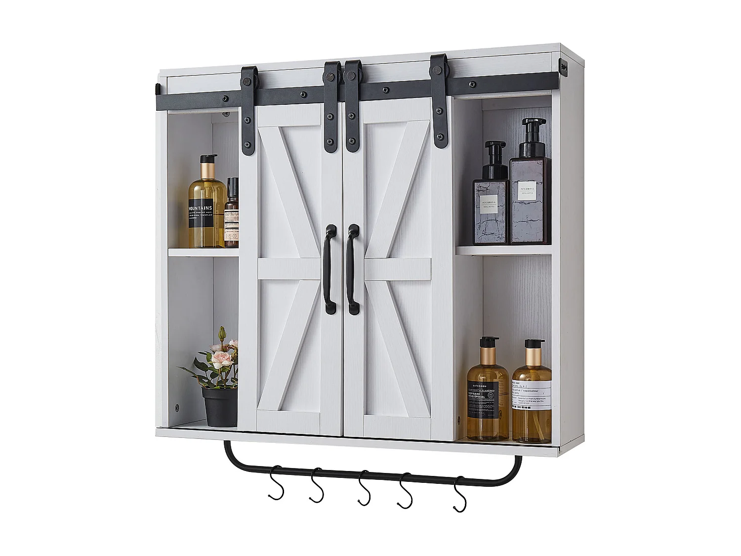 Armoire Murale Salle de Bain SucceBuy, 2 Portes et Étagère Réglable, Armoire à Pharmacie au-dessus des Toilettes, Meuble Suspendu avec Cloison Ouverte