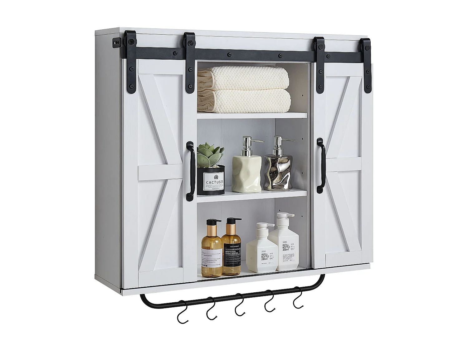 Armoire Murale Salle de Bain SucceBuy, 2 Portes et Étagère Réglable, Armoire à Pharmacie au-dessus des Toilettes, Meuble Suspendu avec Cloison Ouverte