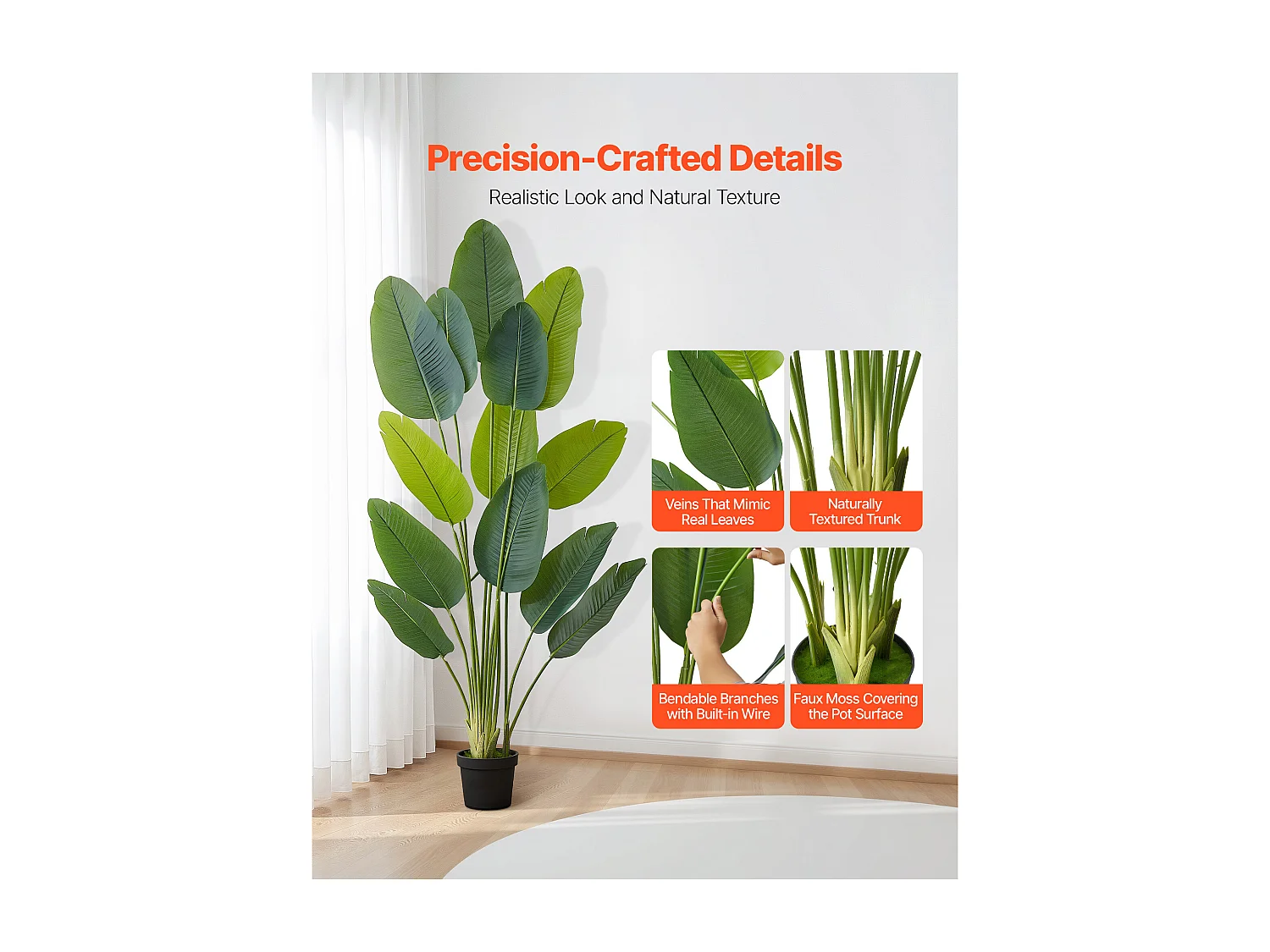 Oiseau de Paradis Artificiel SucceBuy, 1,8 m, Plante Artificielle Tropicale en Pot, Faux Arbre Tropical, Fausse Plante Feuilles Polyéthylène pour Salon
